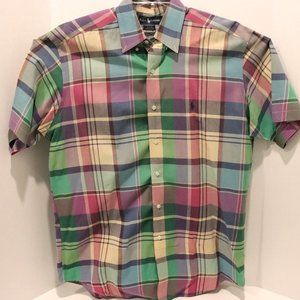 POLO RALPH LAUREN Plaid Short Sleeve Button Down Blake 100% Cotton Shirt Size Lg